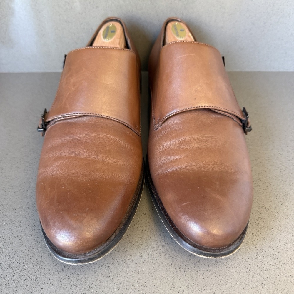 Hugo Boss Double Monk Strap Dress Shoes Mens 11 Brown Leather Buckle - Picture 6 of 16